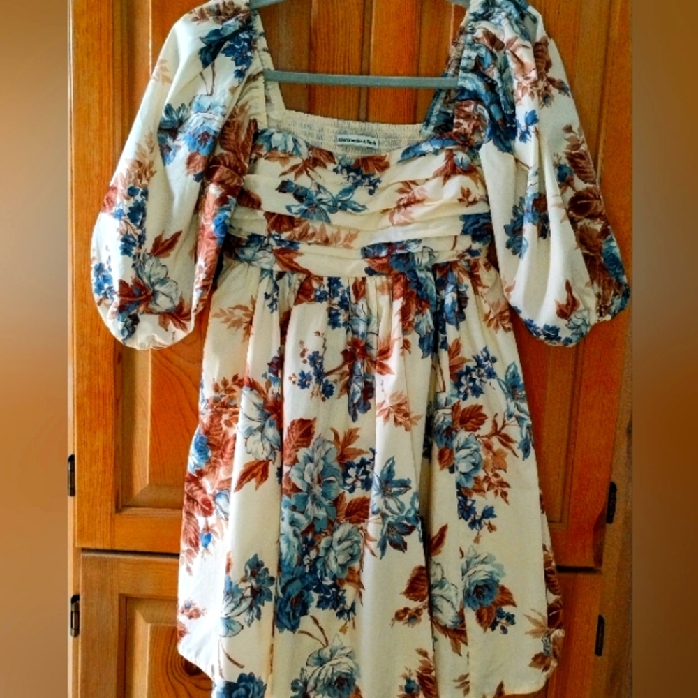 Abercrombie & Fitch Cream Mini Dress with Blue & Brown Floral Print